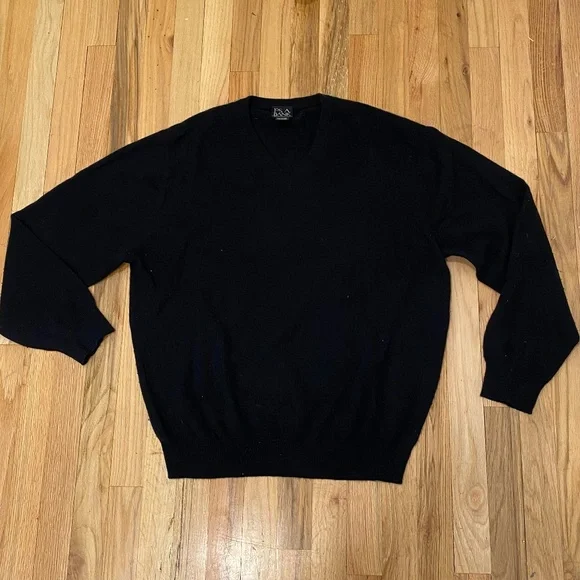 Jos A Bank 100% Cashmere Mens Black V-Neck Sweater Large L - Picture 1 of 2